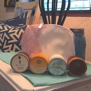 Avon set of 4 (5oz.)  Perfumed skin softener & Cosmetic Zipper Bag